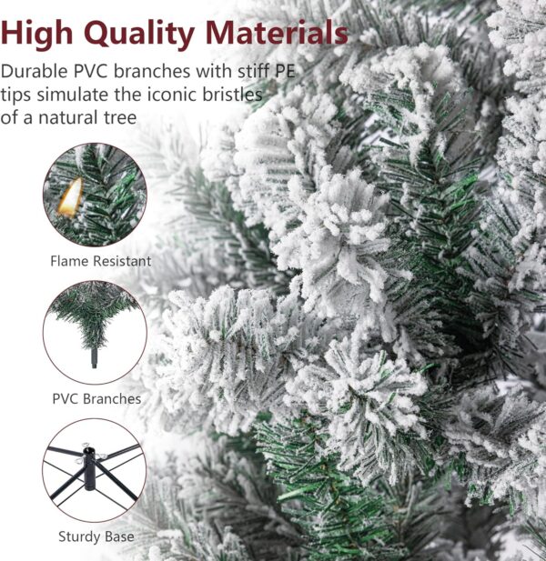 6FT Snow Flocked Christmas Tree, Premium Hinged Artificial Christmas Tree with Metal Stand, 1000 ਬ੍ਰਾਂਚ ਟਿਪਸ ਲਸ਼ ਸਜਾਵਟ ਲਈ, ਅਸੈਂਬਲ ਕਰਨ ਅਤੇ ਸਟੋਰ ਕਰਨ ਲਈ ਆਸਾਨ, ਕ੍ਰਿਸਮਸ ਦੇ ਦਿਨ ਲਈ ਸੰਪੂਰਨ - Image 4