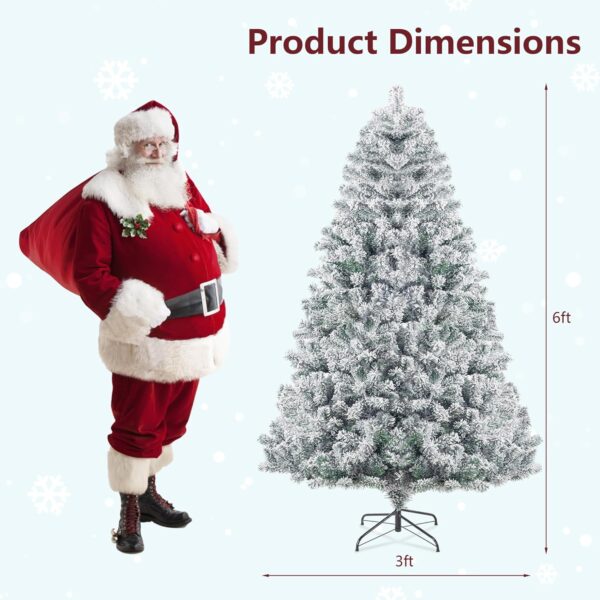 6FT Snow Flocked Christmas Tree, Premium Hinged Artificial Christmas Tree with Metal Stand, 1000 ਬ੍ਰਾਂਚ ਟਿਪਸ ਲਸ਼ ਸਜਾਵਟ ਲਈ, ਅਸੈਂਬਲ ਕਰਨ ਅਤੇ ਸਟੋਰ ਕਰਨ ਲਈ ਆਸਾਨ, ਕ੍ਰਿਸਮਸ ਦੇ ਦਿਨ ਲਈ ਸੰਪੂਰਨ - Image 3