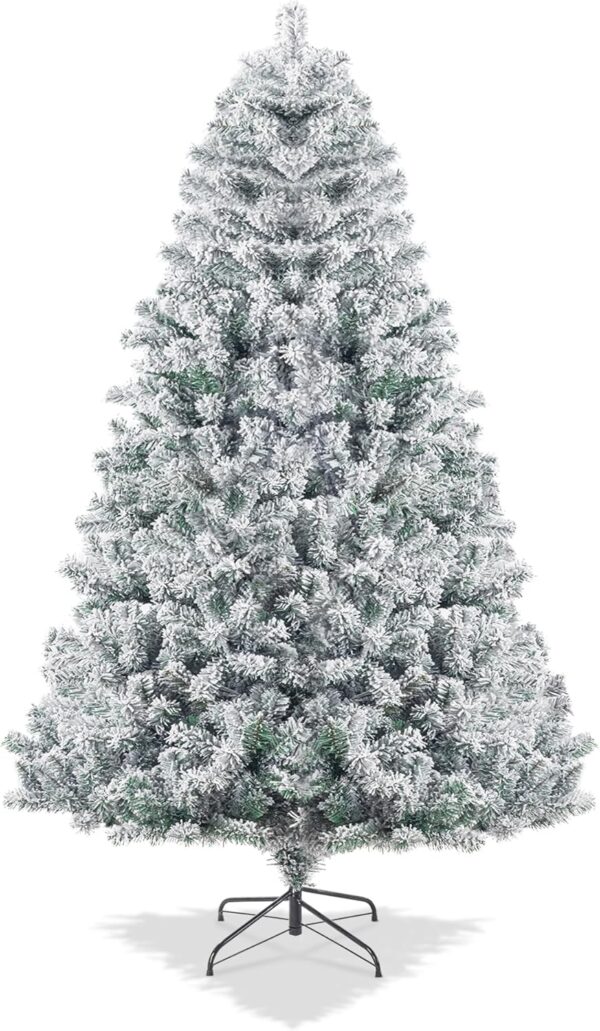 6FT Snow Flocked Christmas Tree, Premium Hinged Artificial Christmas Tree with Metal Stand, 1000 ਬ੍ਰਾਂਚ ਟਿਪਸ ਲਸ਼ ਸਜਾਵਟ ਲਈ, ਅਸੈਂਬਲ ਕਰਨ ਅਤੇ ਸਟੋਰ ਕਰਨ ਲਈ ਆਸਾਨ, ਕ੍ਰਿਸਮਸ ਦੇ ਦਿਨ ਲਈ ਸੰਪੂਰਨ