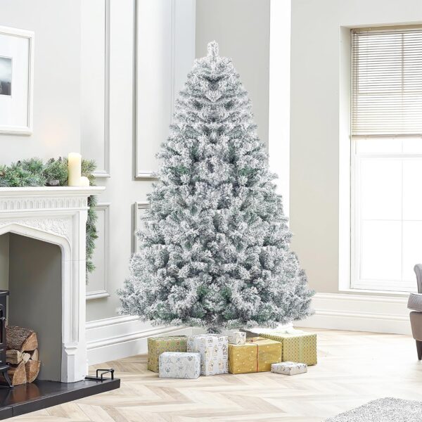 6FT Snow Flocked Christmas Tree, Premium Hinged Artificial Christmas Tree with Metal Stand, 1000 ਬ੍ਰਾਂਚ ਟਿਪਸ ਲਸ਼ ਸਜਾਵਟ ਲਈ, ਅਸੈਂਬਲ ਕਰਨ ਅਤੇ ਸਟੋਰ ਕਰਨ ਲਈ ਆਸਾਨ, ਕ੍ਰਿਸਮਸ ਦੇ ਦਿਨ ਲਈ ਸੰਪੂਰਨ - Image 2