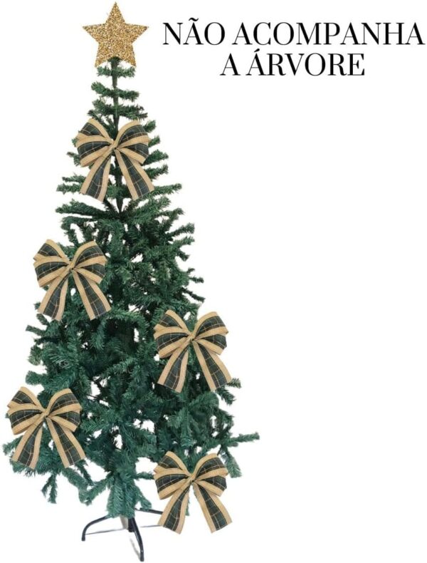 ਕਿੱਟ 06 Laços Natalinos Xadrez Verde Grande Luxo Decoração Árvore Guirlanda Natal - Image 3