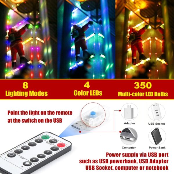 Eambond Decorações de Natal luzes de escada ao ar livre com Papai Noel, enfeites de LED gigantes de Natal para quintal de Natal, decoração de navidad para janela interna de árvore (3,4 ਮੈਨੂੰ 350 - Image 4